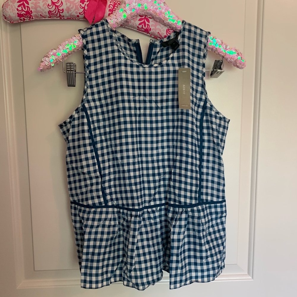 J Crew Silk Plaid Peplum Tank 0